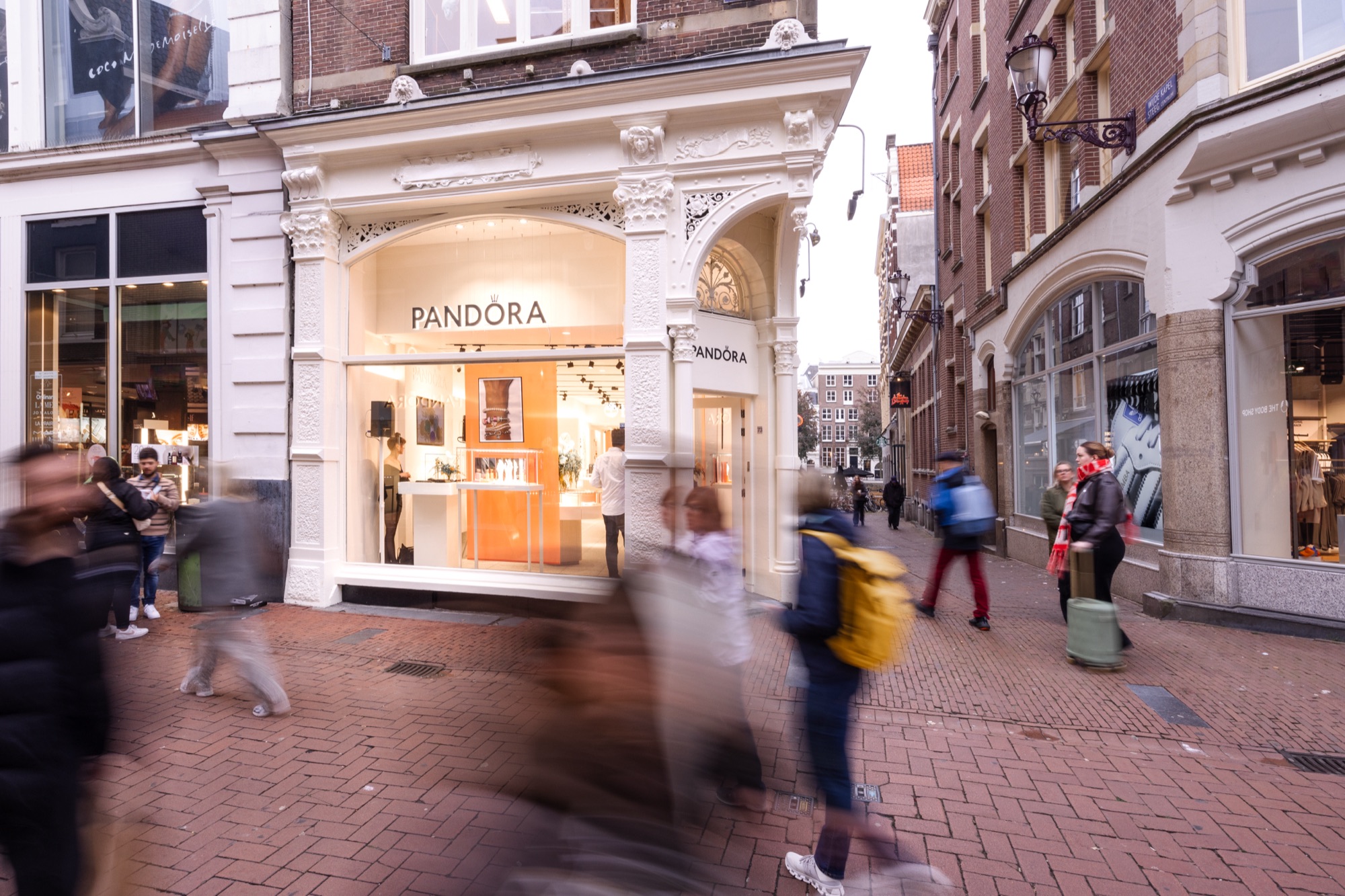 PANDORA store front on the Kalverstraat during the opening